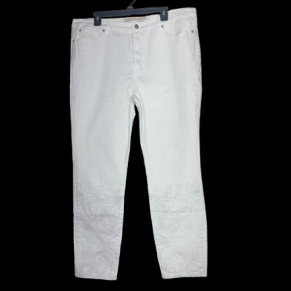 Soft Surroundings White Denim Jeans Embroidered Detail Size 18W
